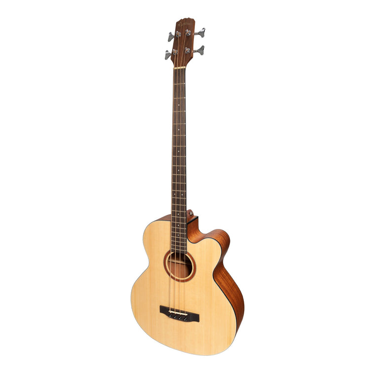 Martinez 'Natural Series' Solid Spruce Top Acoustic-Electric Cutaway Bass Guitar (Open Pore)