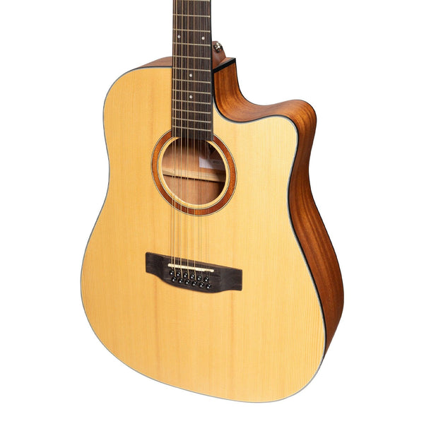 Martinez 'Natural Series' Spruce Top 12-String Acoustic-Electric Dreadnought Cutaway Guitar (Open Pore)