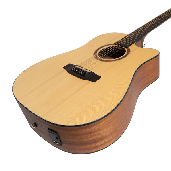 Martinez 'Natural Series' Spruce Top 12-String Acoustic-Electric Dreadnought Cutaway Guitar (Open Pore)