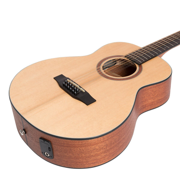 Martinez 'Natural Series' Spruce Top 12-String Acoustic-Electric Mini Short Scale Guitar (Open Pore)