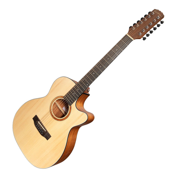 Martinez 'Natural Series' Spruce Top 12-String Acoustic-Electric Small Body Cutaway Guitar (Open Pore)