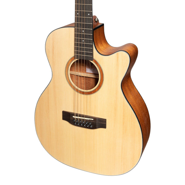 Martinez 'Natural Series' Spruce Top 12-String Acoustic-Electric Small Body Cutaway Guitar (Open Pore)