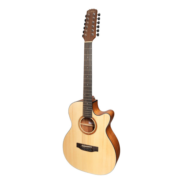 Martinez 'Natural Series' Spruce Top 12-String Acoustic-Electric Small Body Cutaway Guitar (Open Pore)-MNFC-1512-SOP