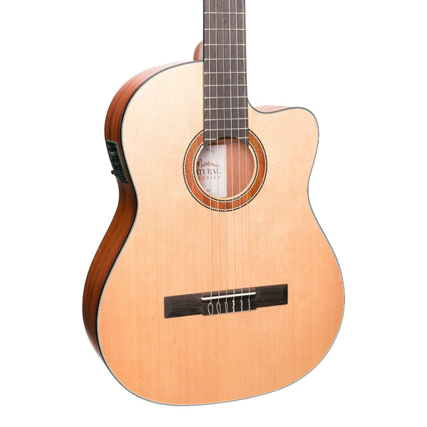 Martinez 'Natural Series' Spruce Top Acoustic-Electric Classical Cutaway Guitar (Open Pore)