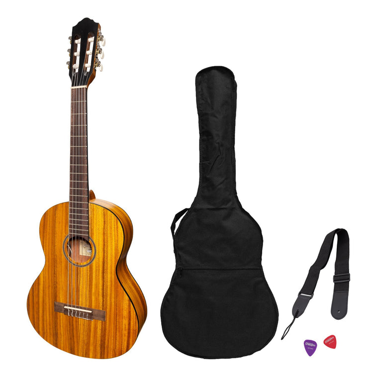 Martinez 'Slim Jim' 3/4 Size Electric Classical Guitar Pack with Pickup/Tuner (Koa)