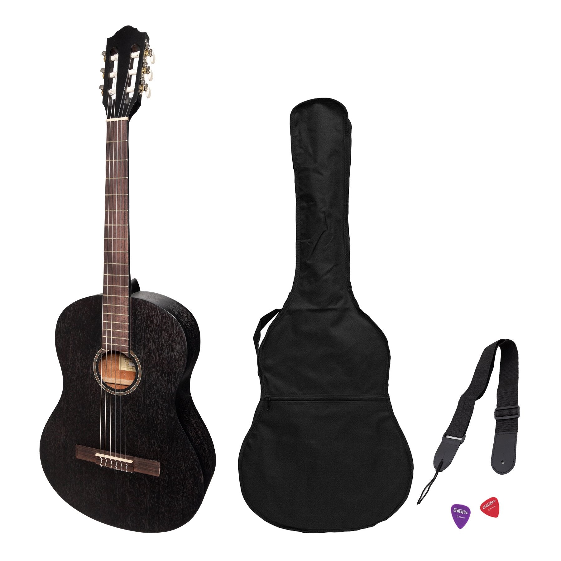 Martinez 'Slim Jim' Full Size Student Classical Guitar Pack with Built In Tuner (Black)-MP-SJ44T-BLK