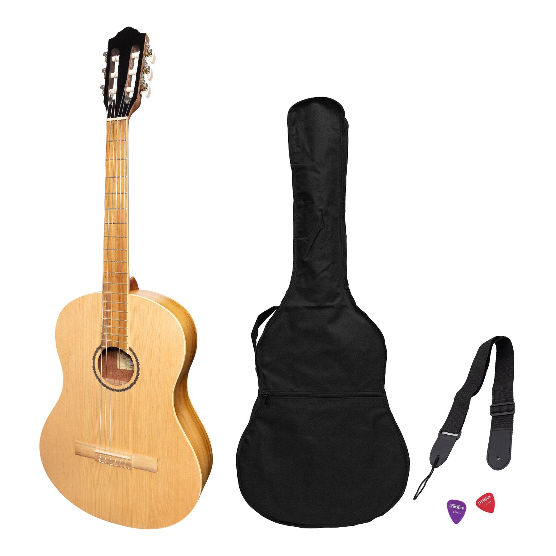 Martinez 'Slim Jim' Full Size Student Classical Guitar Pack with Built In Tuner (Spruce/Jati-Teakwood)-MP-SJ44T-SJ