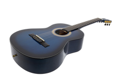 Martinez 'Slim Jim' G-Series 3/4 Size Student Classical Guitar Pack with Built In Tuner (Blue-Gloss)