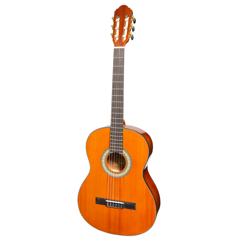 Martinez 'Slim Jim' G-Series Full Size Classical Guitar with Built-in Tuner (Amber-Gloss)