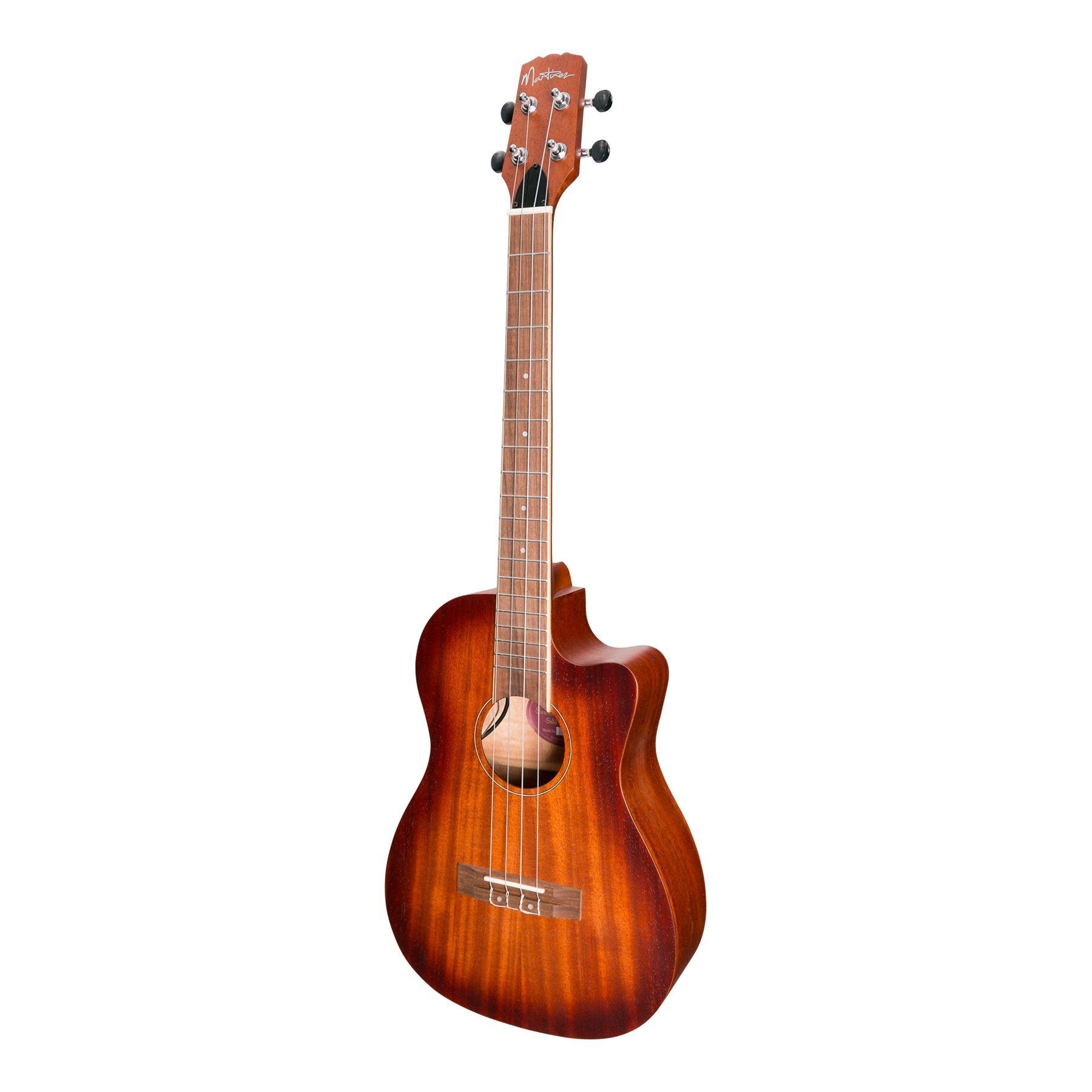 Martinez 'Southern Belle 6 Series' Mahogany Solid Top Electric Cutaway Baritone Ukulele with Hard Case (Sunburst)-MSBB-6C-NST