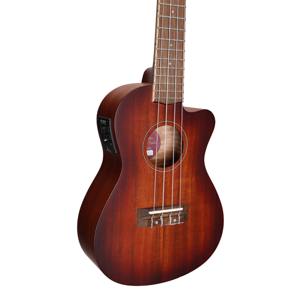 Martinez 'Southern Belle 6 Series' Mahogany Solid Top Electric Cutaway Concert Ukulele with Hard Case (Sunburst)