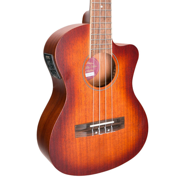 Martinez 'Southern Belle 6 Series' Mahogany Solid Top Electric Cutaway Tenor Ukulele with Hard Case (Sunburst)