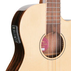 Martinez 'Southern Belle 7 Series' Spruce Solid Top Electric Cutaway Baritone Ukulele with Hard Case (Natural Gloss)