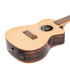 Martinez 'Southern Belle 7 Series' Spruce Solid Top Electric Cutaway Concert Ukulele with Hard Case (Natural Gloss)