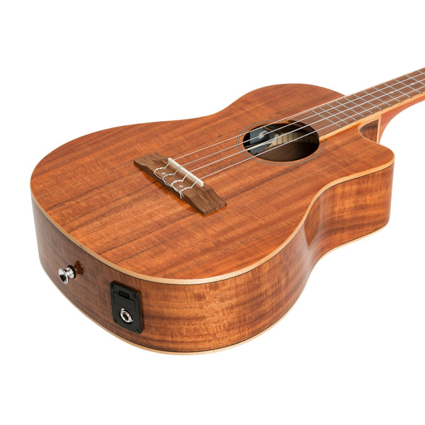 Martinez 'Southern Belle 8 Series' Koa Solid Top Electric Cutaway Baritone Ukulele with Hard Case (Natural Gloss)