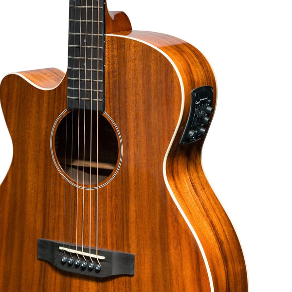 Martinez 'Southern Star Series' Left Handed Koa Solid Top Acoustic-Electric Small Body Cutaway Guitar (Natural Gloss)