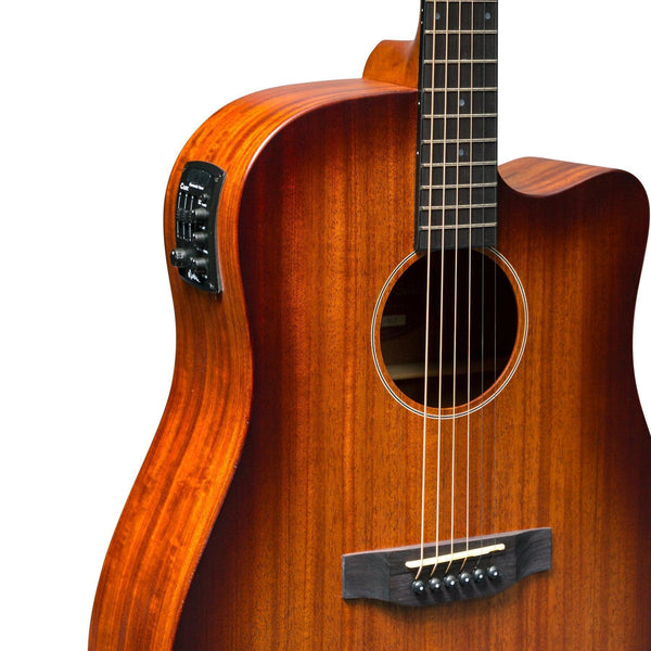 Martinez 'Southern Star Series' Mahogany Solid Top Acoustic-Electric Dreadnought Cutaway Guitar (Satin Sunburst)