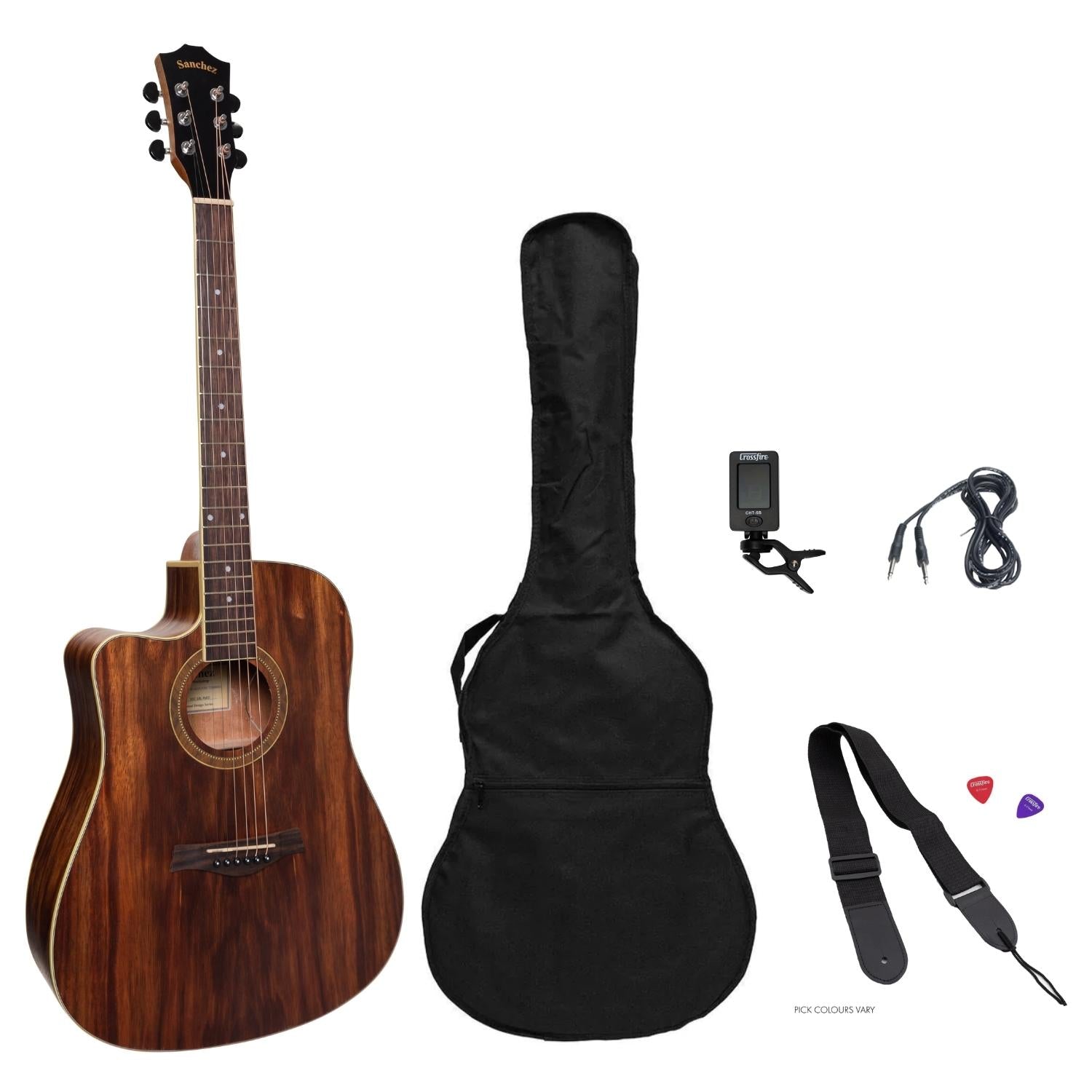 Sanchez Left Handed Acoustic-Electric Dreadnought Cutaway Guitar Pack (Rosewood)