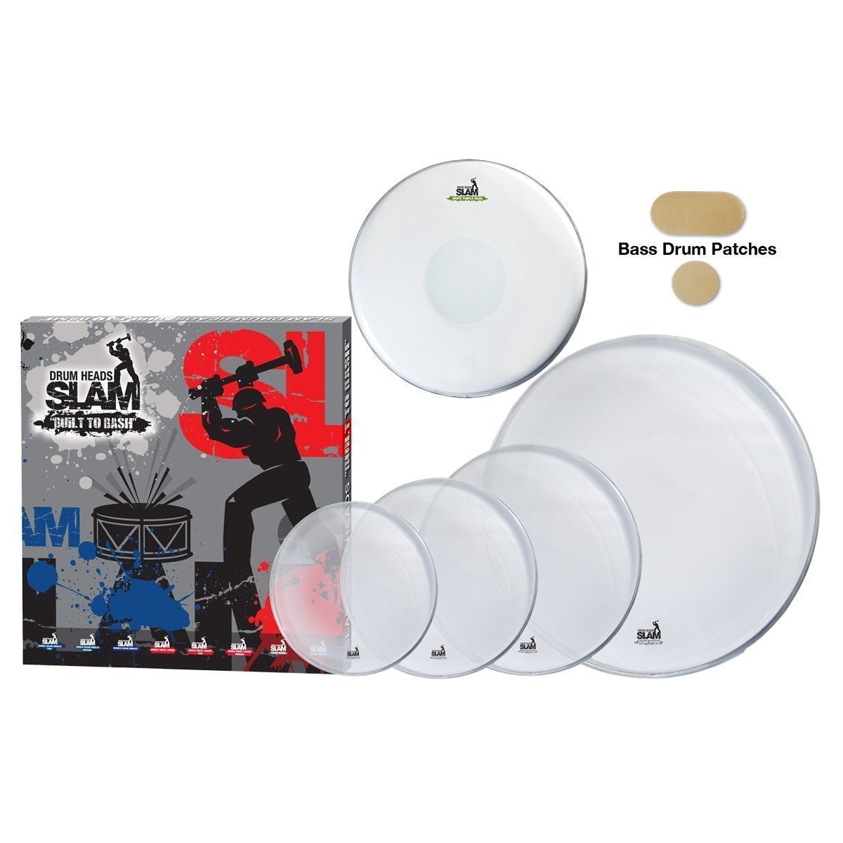 Slam Single Ply Clear Medium Weight Rock Drum Head Pack (12"T/13"T/16"T/14"S/22"BD)-SDHP-1PCL-MR