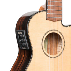 Tiki '22 Series' Spruce Solid Top Electric Cutaway Concert Ukulele with Hard Case (Natural Gloss)