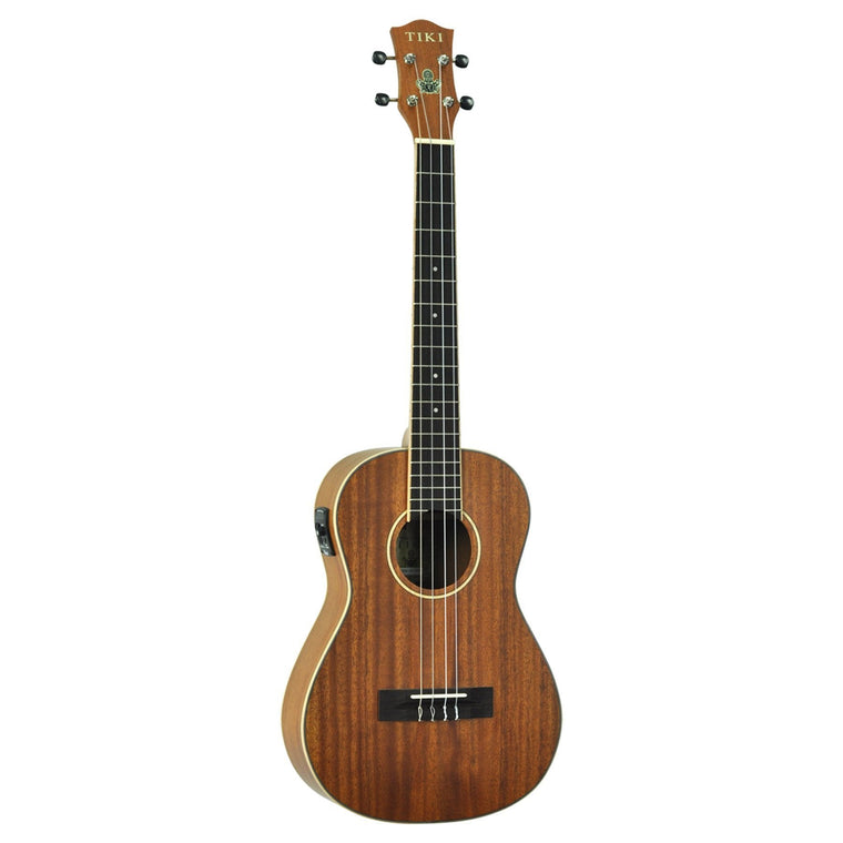 Tiki '5 Series' Mahogany Solid Top Electric Baritone Ukulele with Hard Case (Natural Satin)