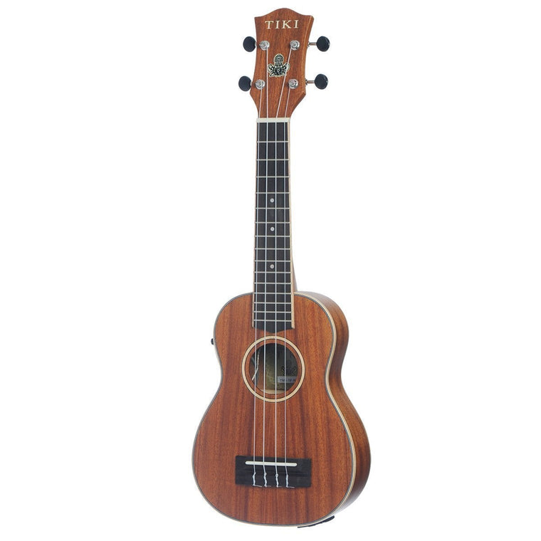 Tiki '5 Series' Mahogany Solid Top Electric Soprano Ukulele with Hard Case (Natural Satin)