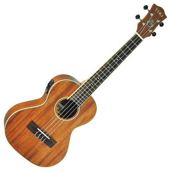 Tiki '5 Series' Mahogany Solid Top Electric Tenor Ukulele with Hard Case (Natural Satin)