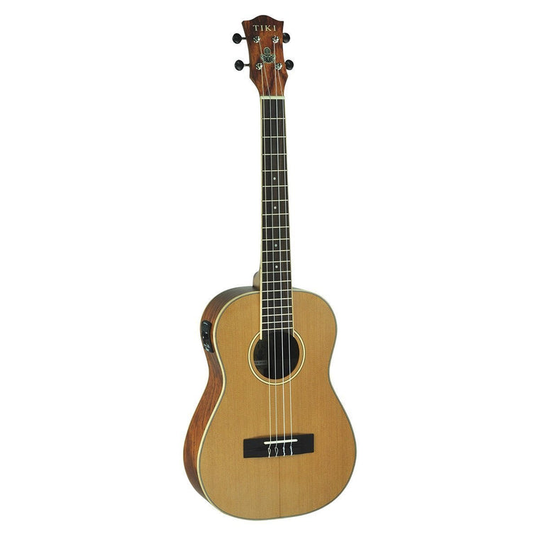 Tiki '7 Series' Cedar Solid Top Electric Baritone Ukulele with Hard Case (Natural Satin)