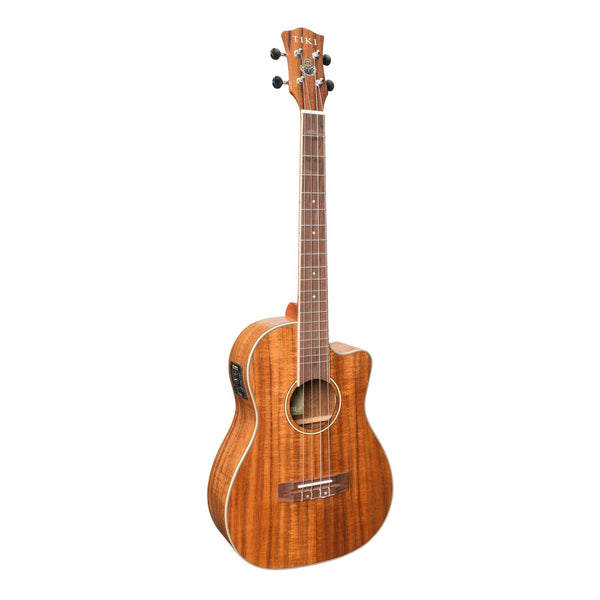 Tiki '9 Series' Koa Solid Top Electric Cutaway Baritone Ukulele with Hard Case (Natural Satin)