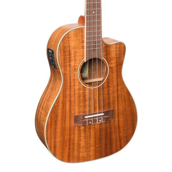 Tiki '9 Series' Koa Solid Top Electric Cutaway Baritone Ukulele with Hard Case (Natural Satin)