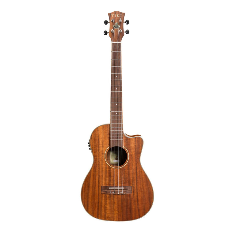 Tiki '9 Series' Koa Solid Top Electric Cutaway Baritone Ukulele with Hard Case (Natural Satin)