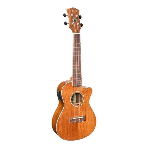 Tiki '9 Series' Koa Solid Top Electric Cutaway Concert Ukulele with Hard Case (Natural Satin)