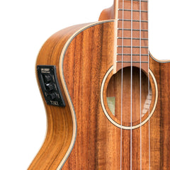 Tiki '9 Series' Koa Solid Top Electric Cutaway Tenor Ukulele with Hard Case (Natural Satin)