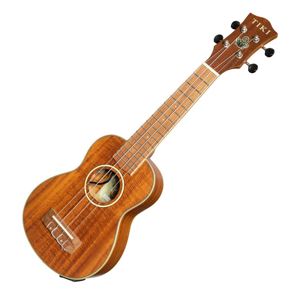 Tiki '9 Series' Koa Solid Top Electric Soprano Ukulele with Hard Case (Natural Satin)