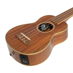 Tiki '9 Series' Koa Solid Top Electric Soprano Ukulele with Hard Case (Natural Satin)