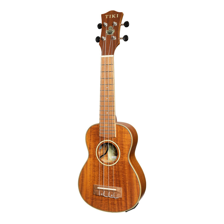 Tiki '9 Series' Koa Solid Top Electric Soprano Ukulele with Hard Case (Natural Satin)