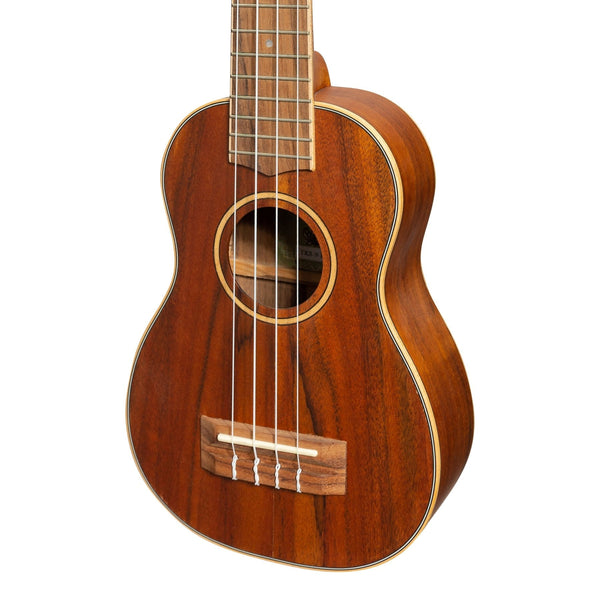 Tiki '9 Series' Koa Solid Top Soprano Ukulele with Hard Case (Natural Satin)