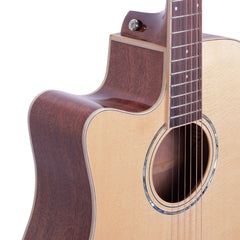 Timberidge '1 Series' Left Handed Spruce Solid Top Acoustic-Electric Dreadnought Cutaway Guitar (Natural Gloss)