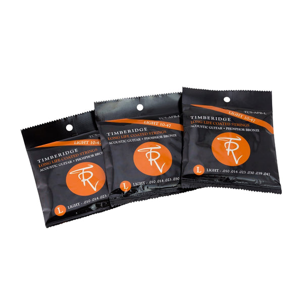 Timberidge 3 Pack Light Phosphor Bronze Long Life Coated Acoustic Guitar Strings (10-47)-TCS-APB-L-3P