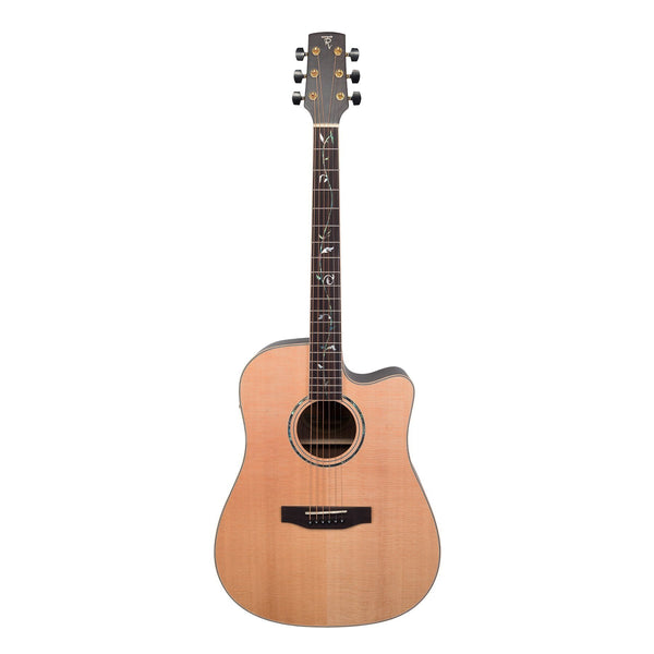 Timberidge '3-Series' Spruce Solid Top Acoustic-Electric Dreadnought Cutaway Guitar with 'Tree of Life' Inlay (Natural Satin)-TRC-3T-NST